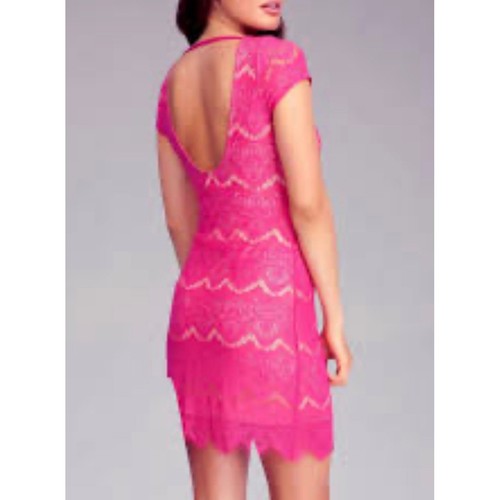 Bebe pink lace bodycon - lace, dress