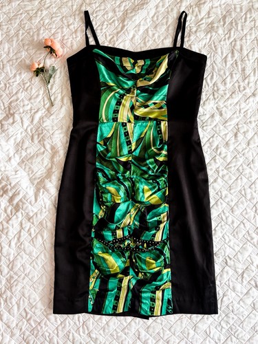 Bebe black green silk trim - green,